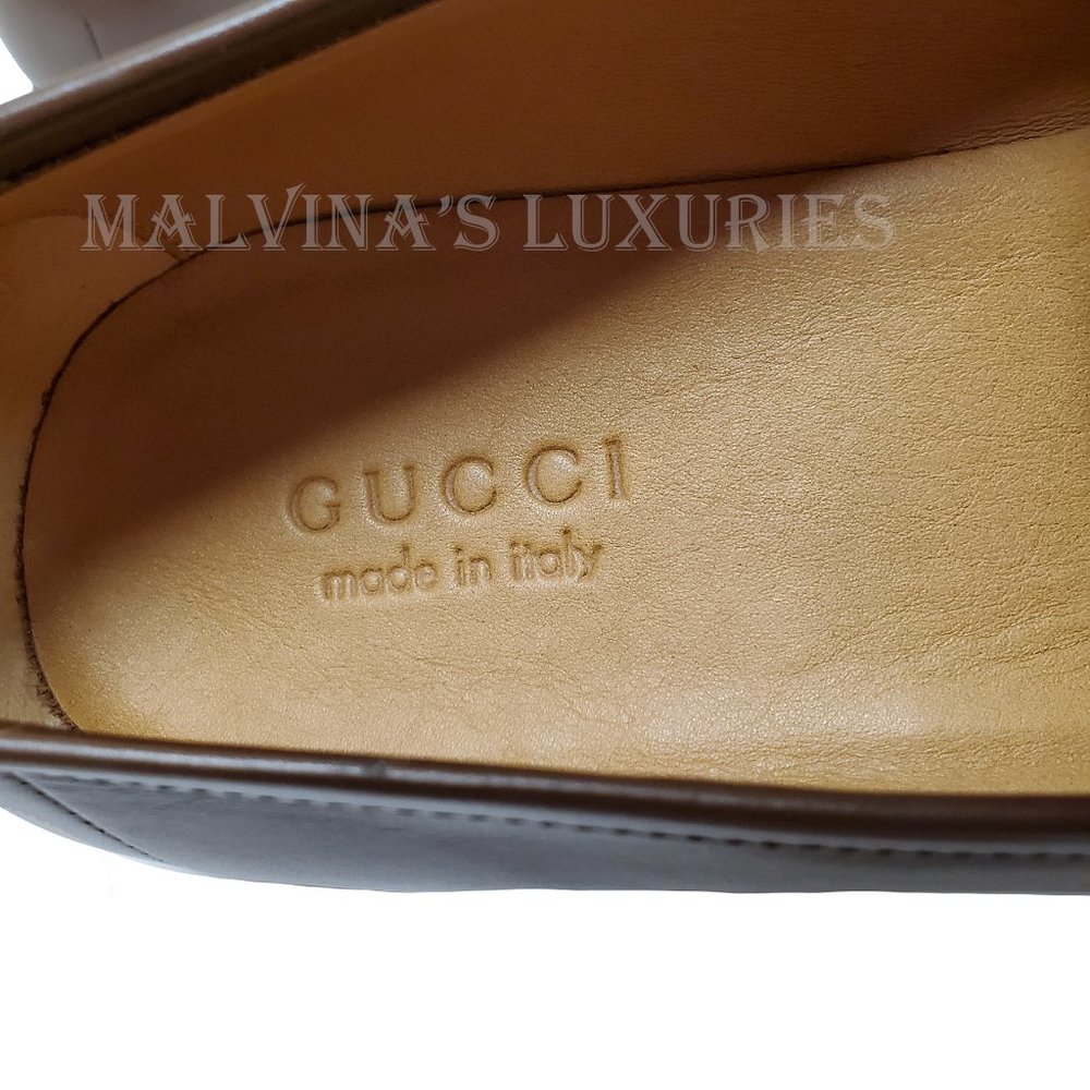 GUCCI SHOES MENS MIRRORED G FRINGED DETAIL BROWN LOAFERS sz US 10.5 - Picture 14 of 16
